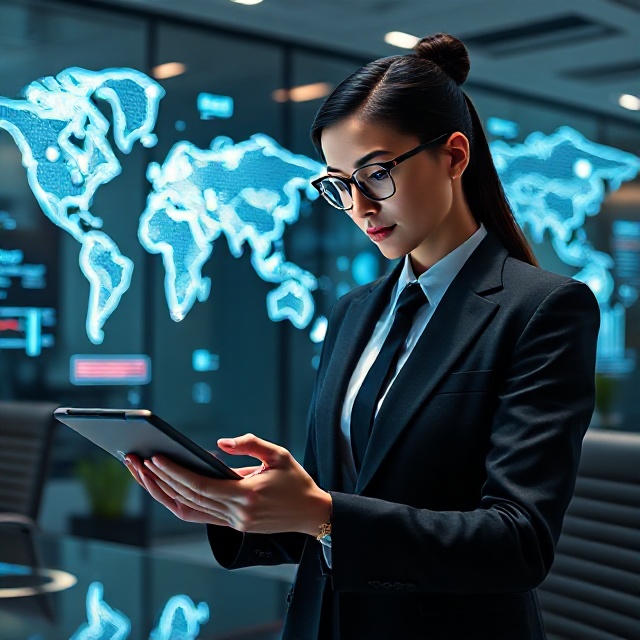 Sleek digital collage of five futuristic AI language learning apps with holographic icons above a smartphone and laptop, set in a bright modern workspace with glowing multilingual characters.